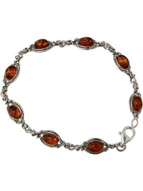 Genuine Baltic Amber Bracelet for Women | Sterling Silver Honey Amber Jewelry